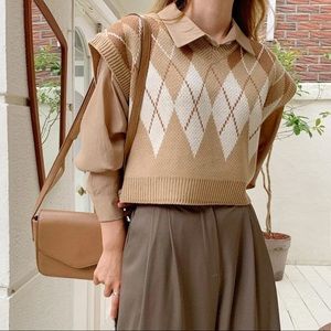 Fair isle tan sweater vest